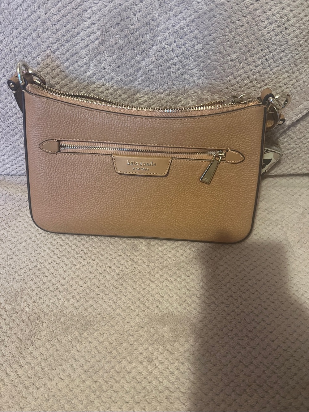 Kate Spade Tan Pebble Leather Shoulder Bag with Floral Card Pouch